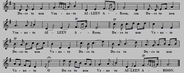 7. "Ducatu Non Vanatu", tune & one verse, in: Domenico Corri, A Select Collection of the Most Admired Songs, Duetts, Etc, Vol. 3, London, n. d. [ca. 1782-3], p. 21