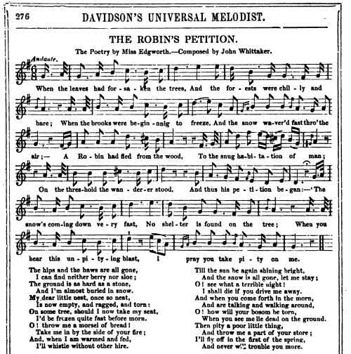 4. "Robin's Petition" from Davidson's Universal Melodist, 1853, p. 276