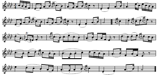 10. "Ellen A Roon", melody line, first 20 bars, from the piano arrangement in: Edward Bunting, The Ancient Music of Ireland, Dublin 1840, No. 123, p. 94