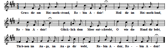 68. "Robin Adair", text (first verse only) & tune in: Ferdinand Hiller, Neue Gesänge für eine Alt-Stimme mit Begleitung des Pianoforte, op. 76, Heft 1, Leipzig n. d. [1858], p. 9